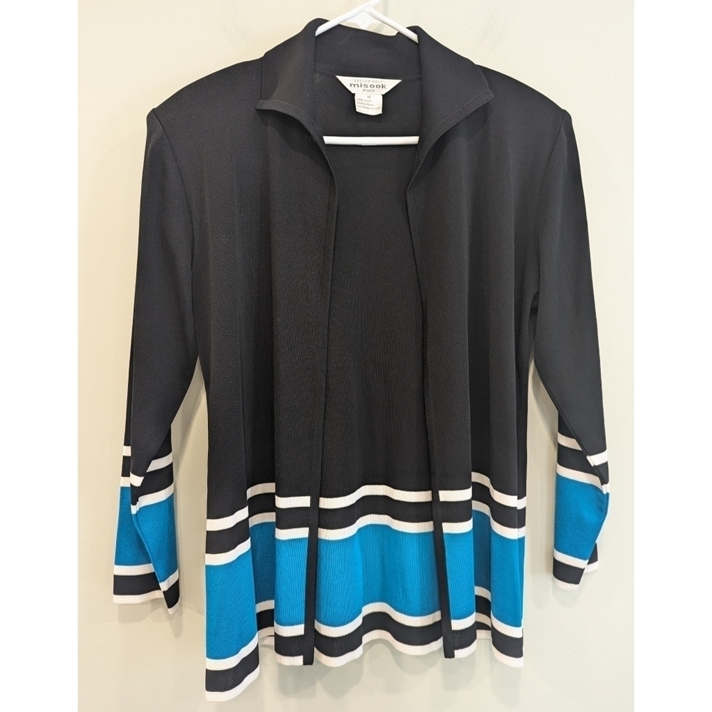 Exclusively Misook Black and Blue Open Cardigan Size Medium
